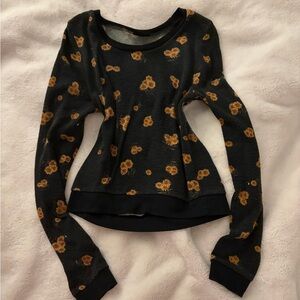 Rue21 Black Top with Floral Accents